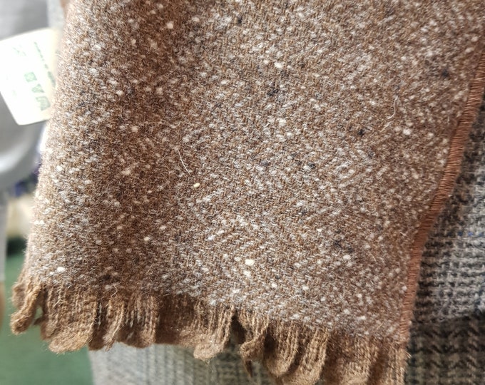 Irish twool scarf -100% wool- soft/warm - brown/beige herringbone/ salt and pepper / speckled  - hand fringed - unisex - HANDMADE IN IRELAND