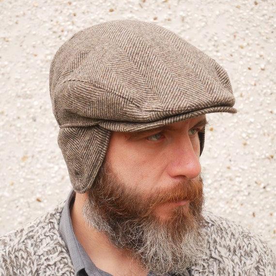 Mens Flat Cap Brown Herringbone Made in Ireland Mens Flat Cap Brown Herringbone Made in Ireland