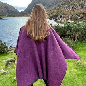 Irish Donegal Tweed Hooded Ruana, Wrap, Cape, Cloak, Robe - Purple Wine Herringbone - 100% Pure New Wool - Speckled - HANDMADE IN IRELAND image 8