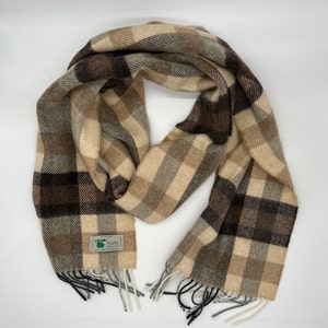 Handcrafted Irish Lambswool Scarf - Luxurious Warmth, Timeless Elegance in Camel, Beige, and Rich Brown Plaid - HANDMADE IN IRELAND