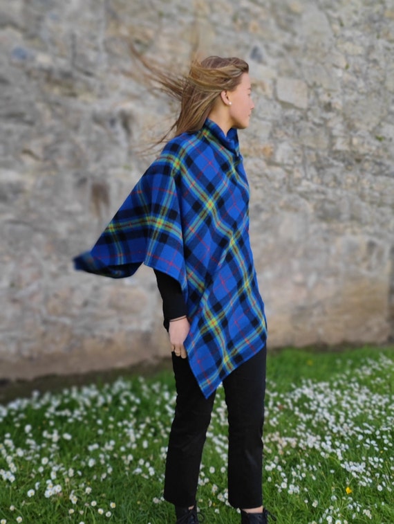 Irish Soft Lambswool Turtleneck Poncho Blue lime Green navy red