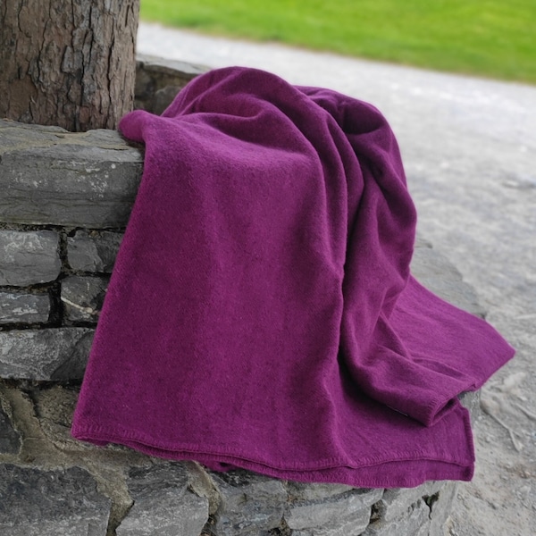 Twin Size Wool Blanket - Purple Wine / Wild Berry - 70″ x 90″ (178 x 229 cm) - 100% Pure New Irish Wool - Thick & Heavy - MADE IN IRELAND