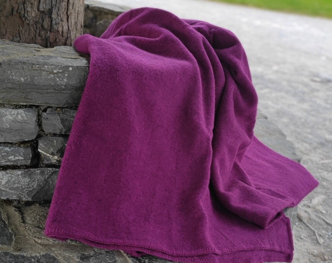 Twin Size Wool Blanket - Purple Wine / Wild Berry - 70″ x 90″ (178 x 229 cm) - 100% Pure New Irish Wool - Thick & Heavy - MADE IN IRELAND