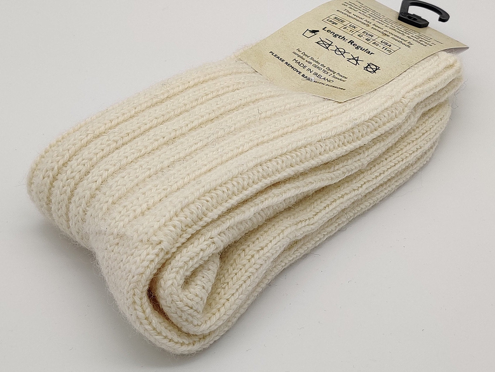 Irish Thick Wool Socks Snug Socks in 100% Pure New Wool From Irish Sheep  Hiking Socks Cream MADE IN IRELAND 