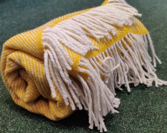 Traditional Irish wool rug / throw / blanket - herringbone - with tassels- chunky & heavy - 100% pure new wool - 75" X 51" - MADE IN IRELAND