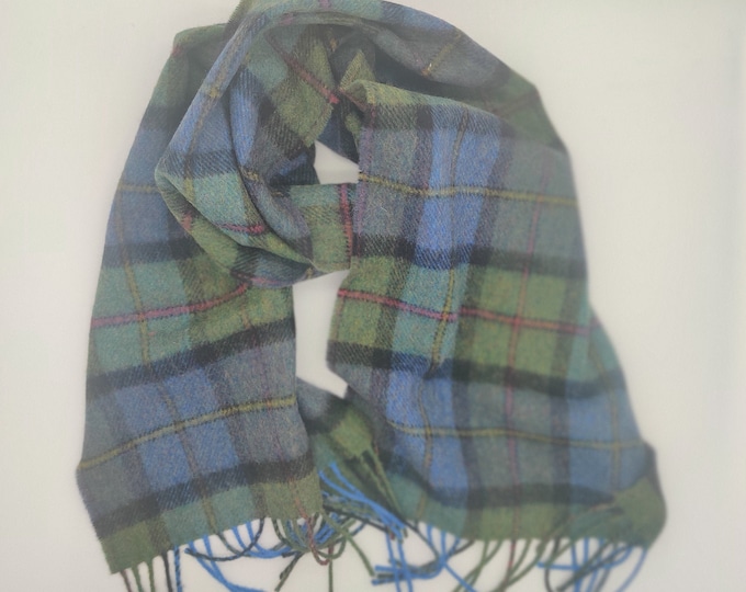 Irish Soft Lambswool scarf - 100% Pure New Wool - green/blue/navy/purple - tartan/plaid check - very soft - unisex - HANDMADE IN IRELAND