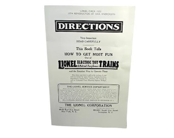 1923 Lionel Instruction Book  1971 Reproduction  Operating Book For 1923 Lionel Trains