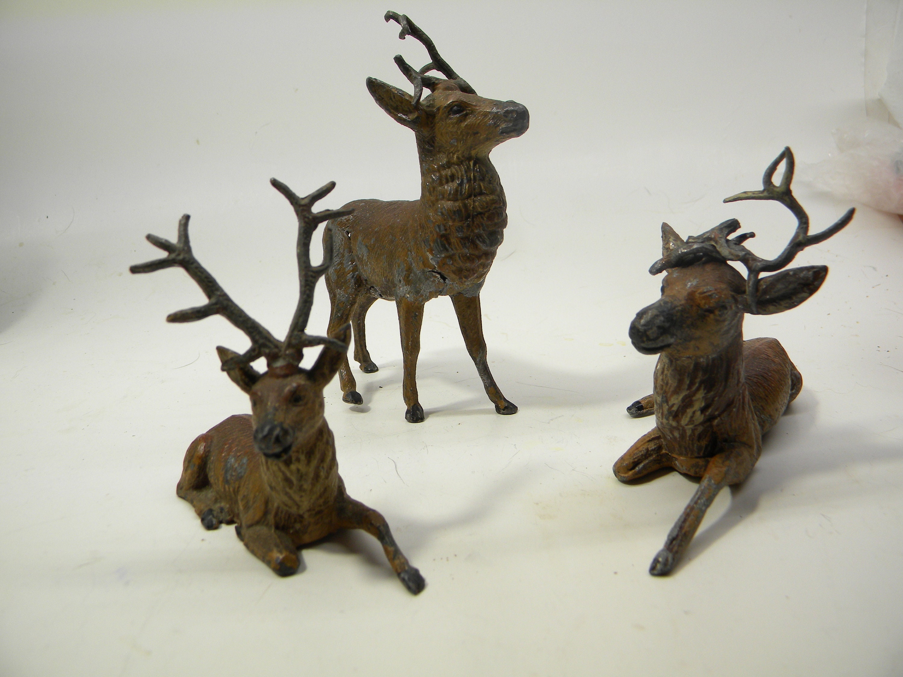Vintage Putz Set of 3 Die-cast Hand Painted Deer Made in