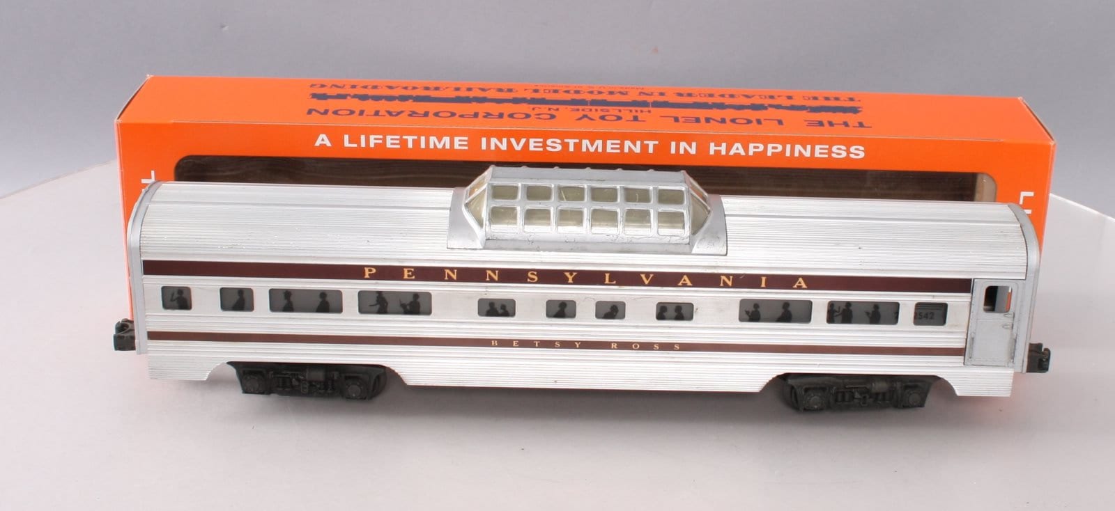 Lionel 2542 Pennsylvania Congressional Betsy Ross Aluminum Vista Dome Passenger Car O Gauge