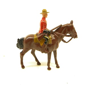 Johillco (John Hill Co.) Royal Canadian Mounted Police Horse and Policeman With Rifle  1950&#39;s Die-cast Metal