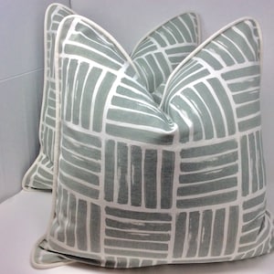 Set of 2 Modern Designer Pillow Covers - Nate Berkshire “Brosse” Fabric - Gray/ White Geometric Print - Custom Piping - 20x20 Covers