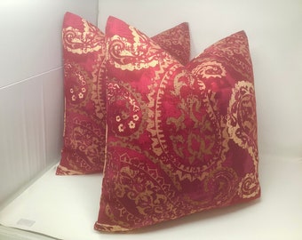 Vintage Look Paisley Designer Pillow Covers - Jennifer Adams Home “Palera” Fabric - Red/ Beige - 2pc Set - 20x20 Covers