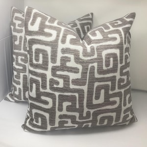Set of 2 Modern Designer Pillow Covers - Brown/ White Woven Geometric Design - 20x20 Covers