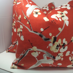Modern Floral Designer Pillow Covers  - P Kaufmann stylistic floral fabric - Linen Blend - Red/ White/ Black -  2pc Set  - 20x20  Covers