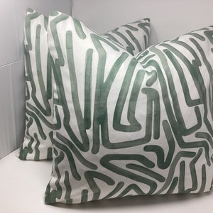 Abstract Art Designer Pillow Cover - White/ Blue Freestyle Design Fabric - 20x20 Cover