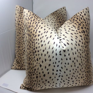 Animal Print Designer Pillow Covers - Vern Yip Doe Print Fabric - 2pc Pillow Set - Black/ Brown Linen Blend Fabric - 20x20 Covers