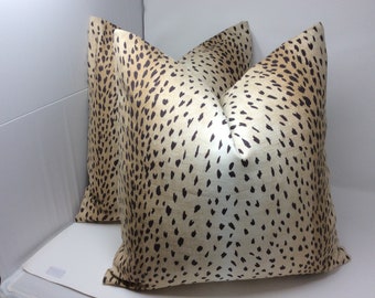 Animal Print Designer Pillow Covers - Vern Yip Doe Print Fabric - 2pc Pillow Set - Black/ Brown Linen Blend Fabric - 20x20 Covers