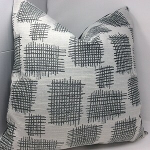 Unique Oversized Designer Pillow Cover - Crisscrossed Patches Woven Design Fabric - Charcoal Gray/ White - 22x22 Cover