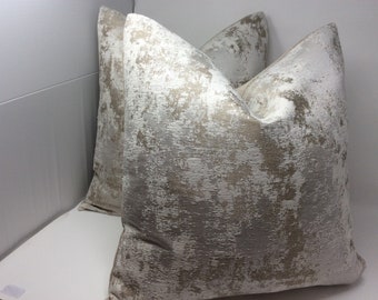 Simply Elegant Pillow Cover Set - Tone on Tone Woven Abstract Fabric  - Off White/ Taupe - Plush Venetian Look - 2pc - 20x20 Covers