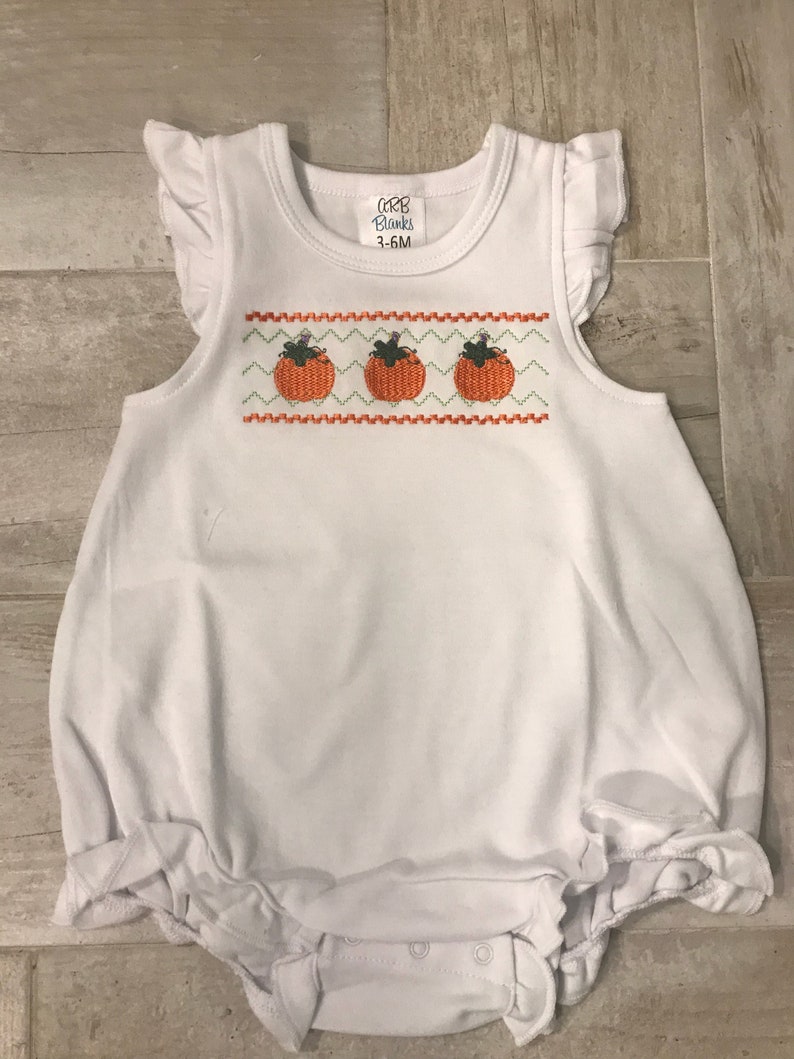 Faux smock pumpkin onesie fall onesie pumpkin smocking image 1