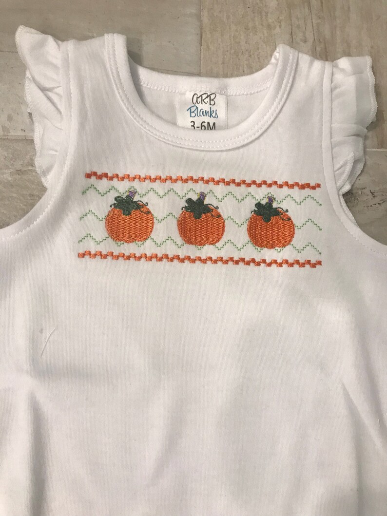 Faux smock pumpkin onesie fall onesie pumpkin smocking image 2