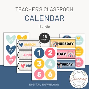 Pacchetto calendario per aula a tema Boho Rainbow e cuore per insegnanti / Pianificazione dell&#39;anno accademico / Coinvolgimento / Ritorno a scuola - Download digitale