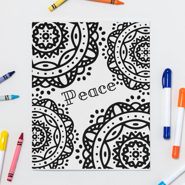 Peace Mandala Coloring Page Digital Download Child Adult Printable