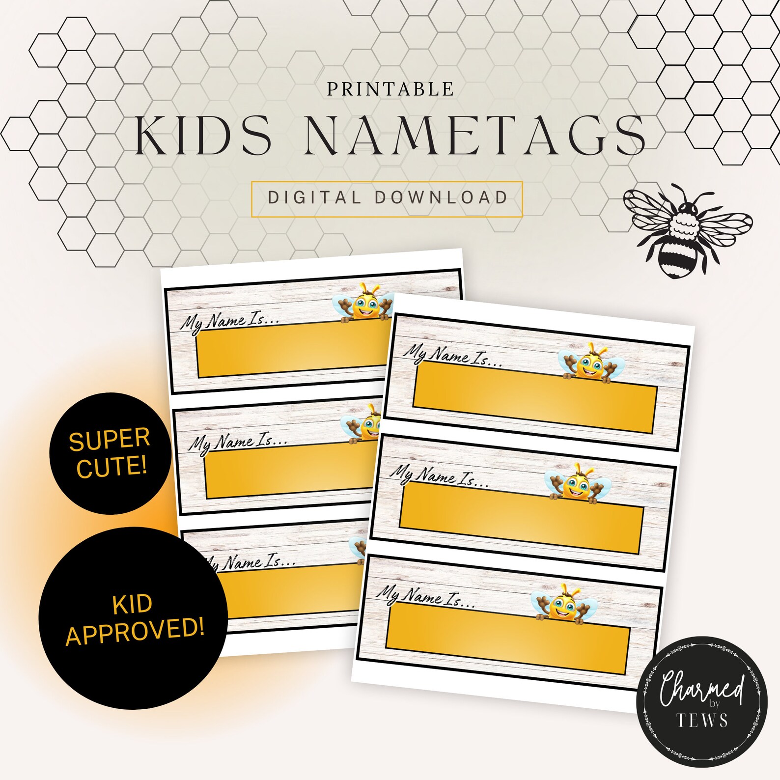 Cute Bee Printable Kids Desk Name Tags Perfect for Teachers Etsy