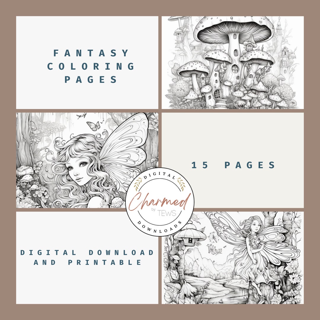 Enchanting Fantasy Coloring Pages: Mushrooms and Fairies Adult and