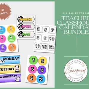 Kalenderbundel met koeienthema voor leraren | Academische jaarplanning | Interactief en boeiend | Terug naar school - digitale download
