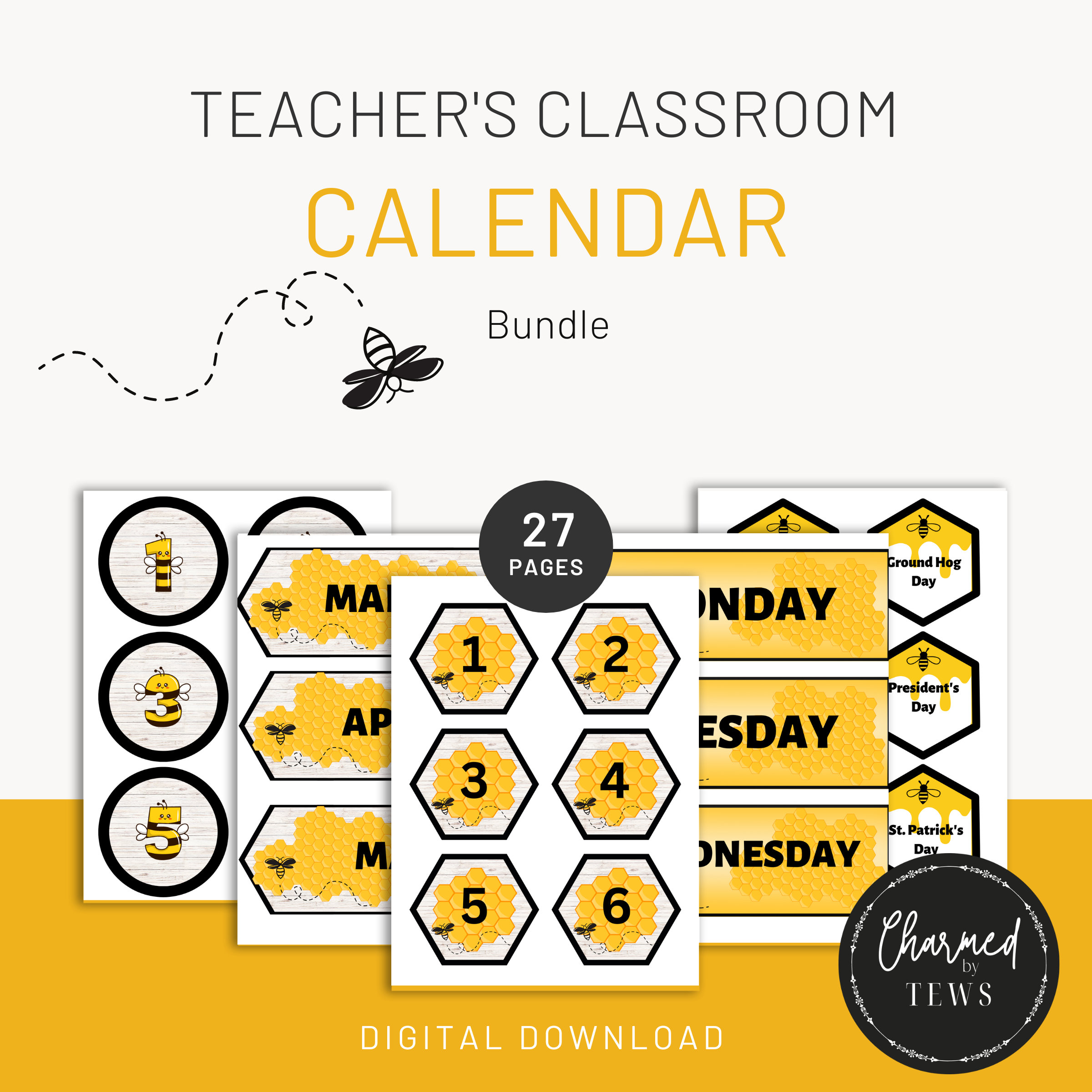bee-themed-classroom-calendar-bundle-for-teachers-academic-etsy