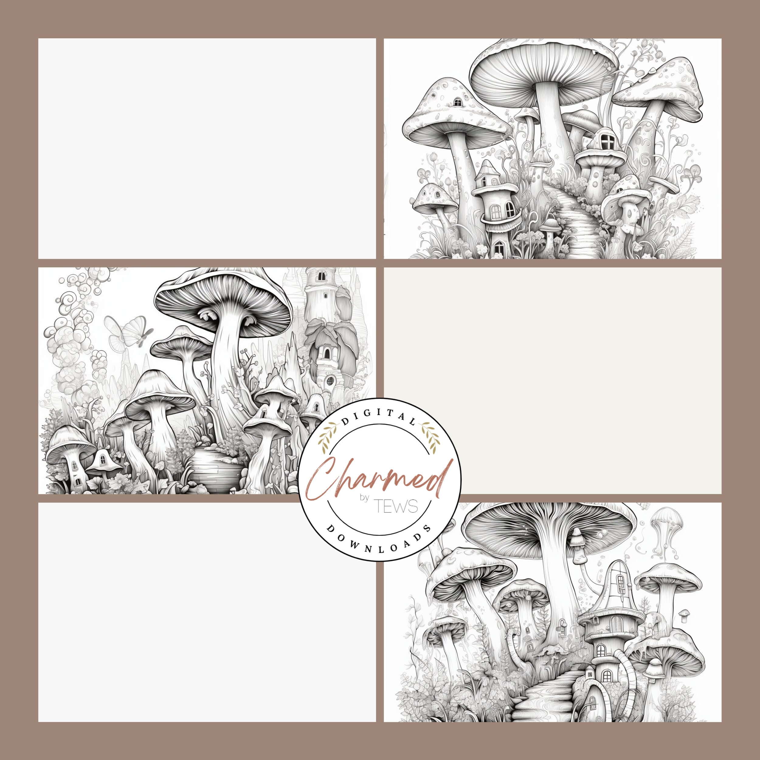 Enchanting Fantasy Coloring Pages: Mushrooms and Fairies Adult and