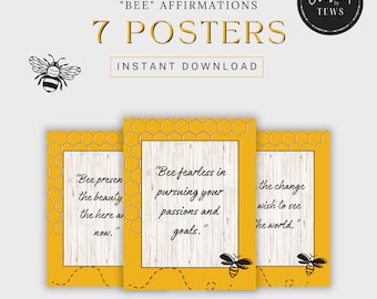 Bee Affirmation Quotes: 7 Printable Posters (Digital Download)