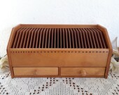 Vintage Wood 31 Day Desk Storage Organizer Monthly Bill Divider Letter Sorter Slots Desktop Counter Personal Secretary Mid Century Office