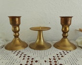 Vintage Gold Brass Unity Wedding Candle Holder Set Taper Pillar Trio Collection Mid Century Hollywood Regency Retro Bungalow Home Decor