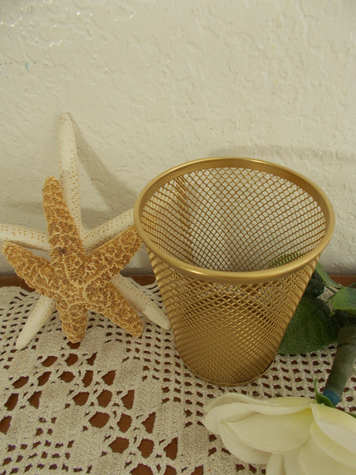 Gold Mesh Wire Pencil Cup Holder Office Desktop Pen Display Etsy