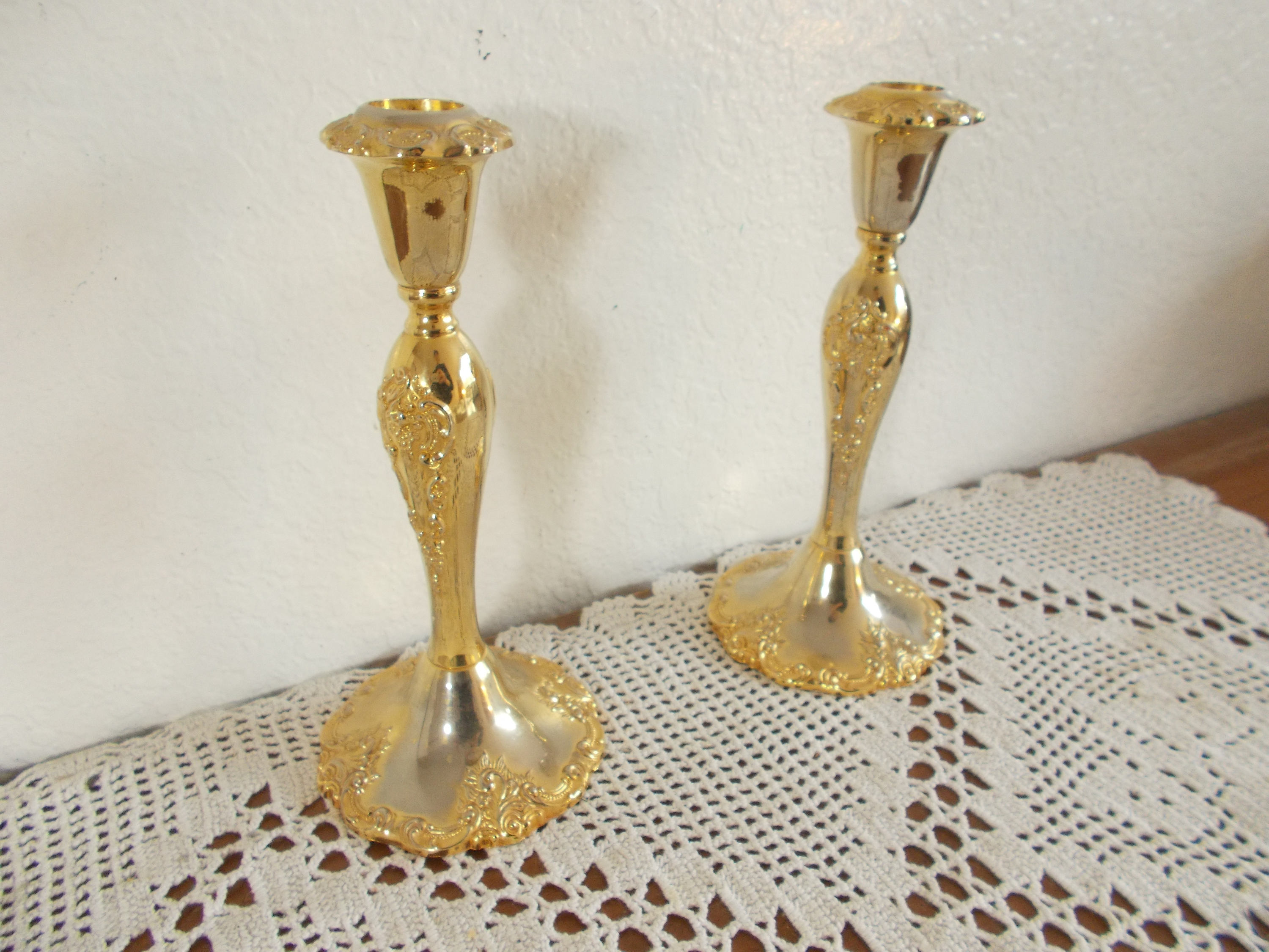Vintage Gold Taper Candle Holder Set Ornate Matching Pair Mid Etsy