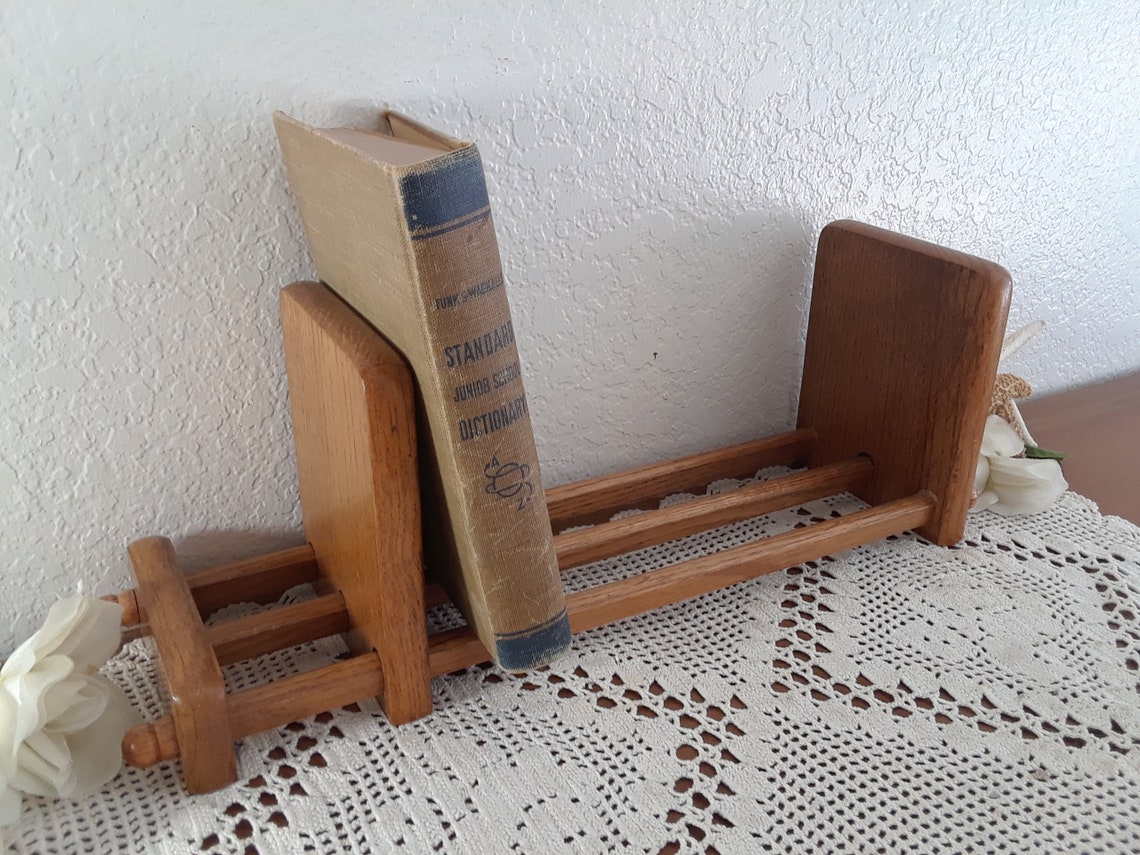 Vintage Wood Adjustable Bookend Desktop Book Case Midcentury Etsy