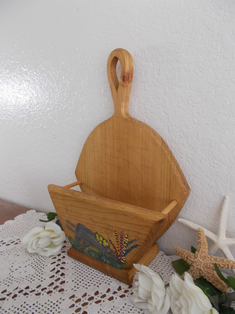 Vintage Carved Wood Paper Plate Holder Midcentury Folk Art Etsy