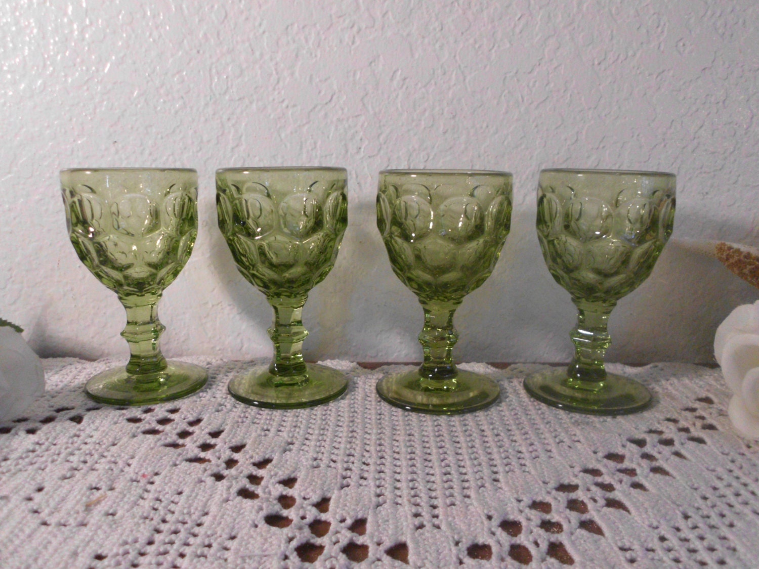 Vintage Green Glass Goblet Set Imperial Provential Verde Etsy