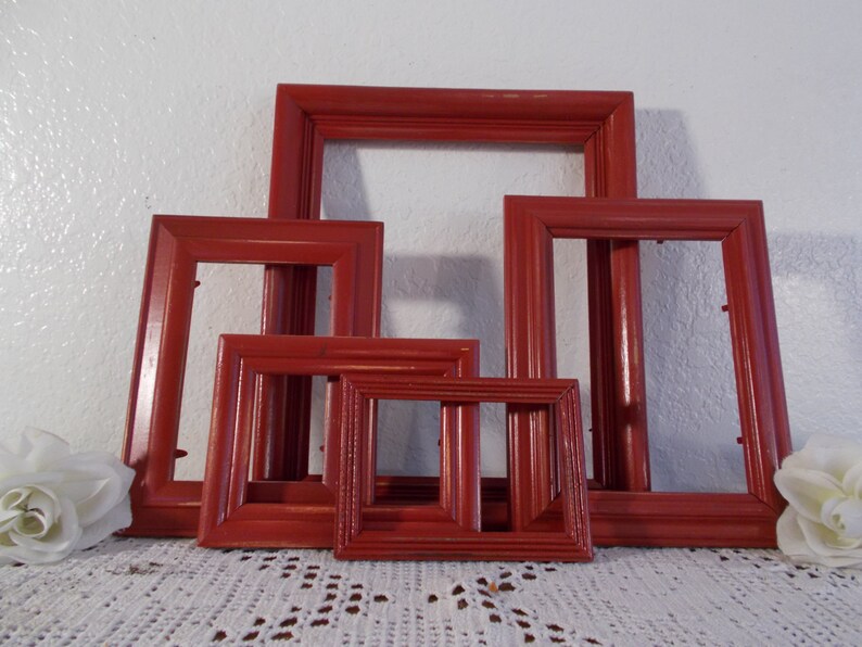 Red Picture Frame Set Photo Decoration up Cycled Vintage Wood Etsy