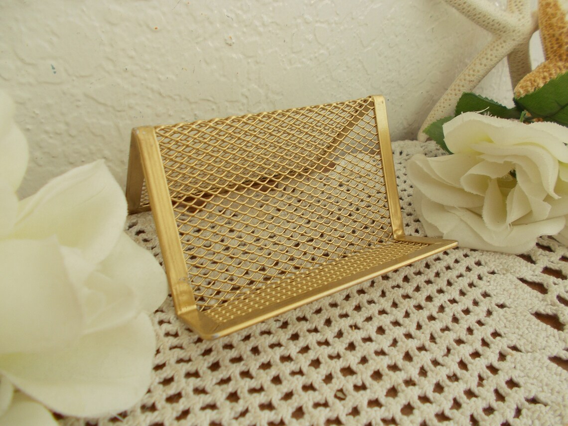 Gold Mesh Wire Business Card Holder Office Desktop Display Etsy