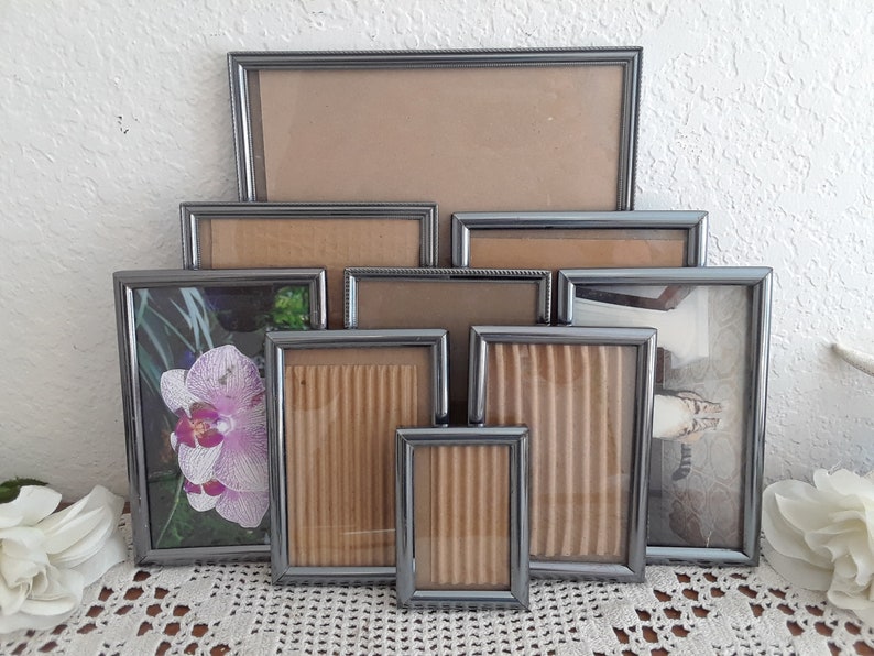 Vintage Dark Silver Gray Metal Picture Frame Set Mid Century Etsy