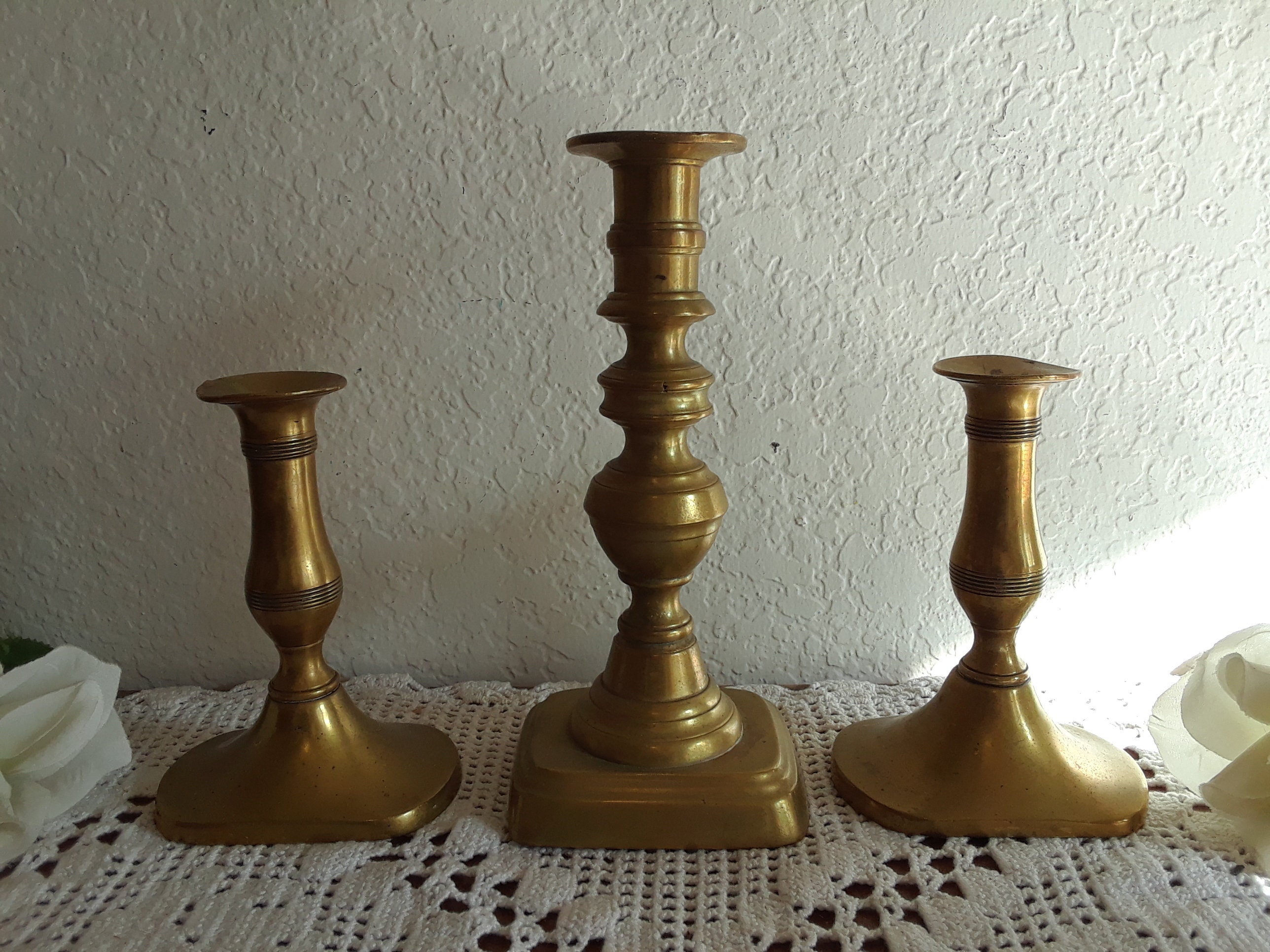 Vintage Gold Brass Unity Wedding Candle Holder Set Taper Trio Etsy