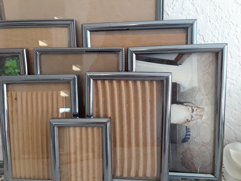 Vintage Dark Silver Gray Metal Picture Frame Set Mid Century Etsy