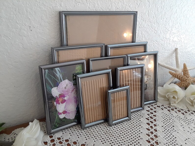 Vintage Dark Silver Gray Metal Picture Frame Set Mid Century Etsy