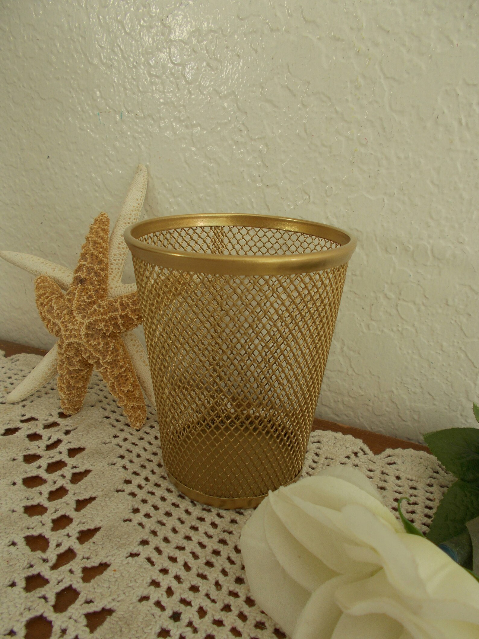 Gold Mesh Wire Pencil Cup Holder Office Desktop Pen Display Etsy