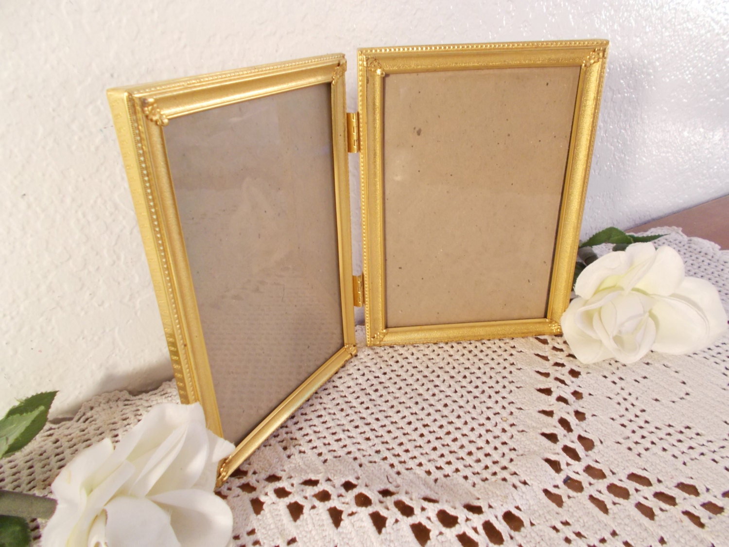 Vintage Ornate Gold Metal Hinged Picture Frame 2 Photo Etsy