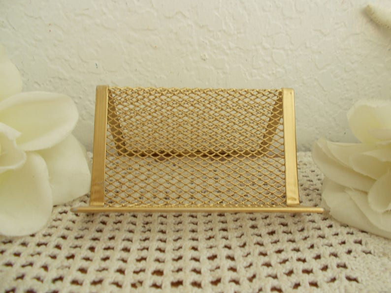 Gold Mesh Wire Business Card Holder Office Desktop Display Image 0