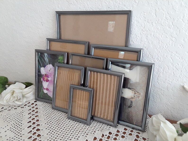 Vintage Dark Silver Gray Metal Picture Frame Set Mid Century Etsy